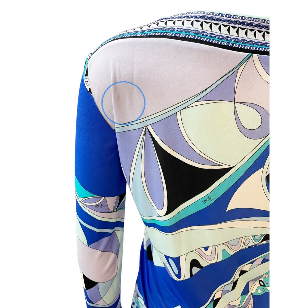 Emilio Pucci Printed Jersey Silk Knee Length Dress Blue Purple Sz 12 - Picture 7 of 13